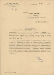 Druk urzędowy przyznający Józefowi Misiorkowi grupę zaszeregowania przez przedsiębiorstwo PKP, 27.08.1959 r.