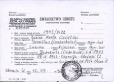 Odpis świadectwa chrztu Janiny Marii Ciesielskiej (Biernackiej)