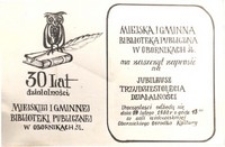 Zaproszenie na obchody jubileuszu 30-lecia Miejskiej i Gminnej Biblioteki Publicznej w Obornikach Śląskich, 1979 r.