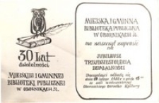 Zaproszenie na obchody jubileuszu 30-lecia Miejskiej i Gminnej Biblioteki Publicznej w Obornikach Śląskich, 1979 r.