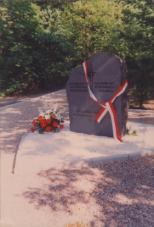Odsłonięcie pomnika na starym cmentarzu ewangelickim w Obornikach Śląskich przy ul. Kasztanowej, 18.05.1998 r. (fot. 1) [Dokument ikonograficzny]