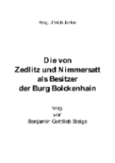Die von Zedlitz und Nimmersatt als Besitzer der Burg Bolckenhain [Dokument elektroniczny]