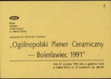 Ogólnopolski Plener Ceramiczny. Bolesławiec 1991- zaproszenie [Dokumenty życia społecznego]