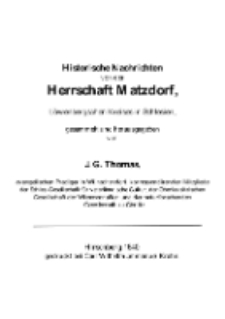 Historische Nachrichten von der Herrschaft Matzdorf, Löwenbergschen Kreises in Schlesien [Dokument elektroniczny]
