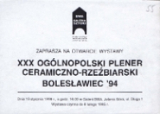 XXX Ogólnopolski Plener Ceramiczno-Rzeźbiarski Bolesławiec '94 - zaproszenie [Dokumenty życia społecznego]