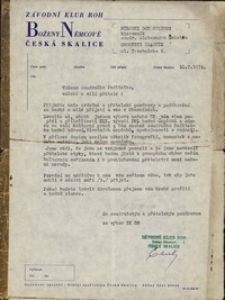 Korespondencja domu kultury z Czeskiej Skalicy z Miejskim Międzyzakładowym Domem Kultury w Obornikach Śląskich o nawiązanie wsp&oacute;łpracy, 10.07.1974 r. [Dokument ikonograficzny]