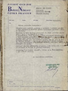 Korespondencja domu kultury z Czeskiej Skalicy z Miejskim Międzyzakładowym Domem Kultury w Obornikach Śląskich o nawiązanie wsp&oacute;łpracy, 29.08.1974 r. [Dokument ikonograficzny]