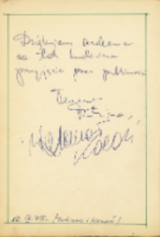 Autografy Teresy Tutinas i Waldemara Koconia, 12.09.1975 r. [Dokument ikonograficzny]