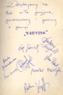 Autografy zespołu Partita, występujących w Obornickim Ośrodku Kultury z okazji Święta Pracy, 27.04.1976 r. (fot. 2) [Dokument ikonograficzny]
