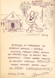 Wpis pamiątkowy twórców serialu animowanego "Reksio" : autografy Haliny Filek i Lechosława Marszałka, 12.06.1976 r. [Dokument ikonograficzny]