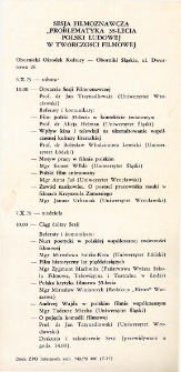 Program sesji filmoznawczej „Problematyka 35-lecia Polski Ludowej w twórczości filmowej”, zorganizowanej podczas IV Obornickich Spotkań Filmowo-Literackich, 5-7.10.1979 r.