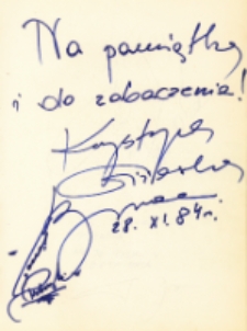 Autograf Krystyny Giżowskiej, 28.11.1984 r. [Dokument ikonograficzny]