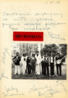 Autografy członków greckiego zespołu Orpheus, 28.11.1984 r. [Dokument ikonograficzny]