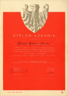 Dyplom uznania dla Wacława Urbańskiego w 50. rocznicę Powstania Wielkopolskiego, 17.12.1968 r.