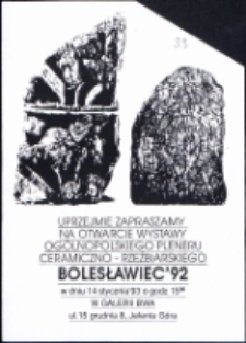Og&oacute;lnopolski Plener Ceramiczno-Rezźbiarski. Bolesławiec'92 - zaproszenie [Dokumenty życia społecznego]