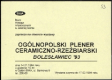 Ogólnopolski Plener Ceramiczno-Rzeźbiarski. Bolesławiec '93 - zaproszenie [Dokumenty życia społecznego]