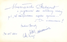 Autografy członków Wrocławskiego Kabaretu po występie na scenie Obornickiego Ośrodka Kultury, 30.05.1988 r. [Dokument ikonograficzny]