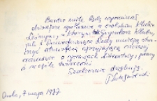 Autograf Tadeusza Lutogniewskiego udzielony po wizycie w Klubie Leśnym w Osoli, 07.05.1976 r. [Dokument ikonograficzny]