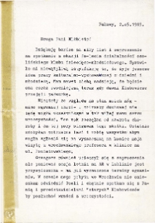 List Ireny Gonetowej do Elżbiety Kornickiej, przewodniczącej Koła Gospodyń Wiejskich w Osoli, 2.05.1983 r.