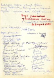 Autografy pracowników kultury ze Szczecina po wizycie w Klubie Leśnym w Osoli, 20.11.1985 r. [Dokument ikonograficzny]