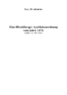 Eine Hirschberger Apothekenordnung vom Jahre 1674 [Dokument elektroniczny]