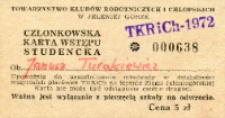 Członkowska karta wstępu studencka [Dokument życia społecznego]
