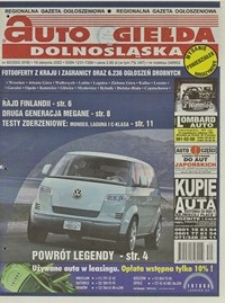 Auto Giełda Dolnośląska : regionalna gazeta ogłoszeniowa, 2002, nr 80 (916) [19.08]