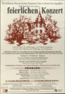 Feierlichen Konzert anlässlich des 150. Geburtstages von Gerhart Hauptmann und des 100. Jubiläums der Verleihung des Nobelpreiss - plakat [Dokument życia społecznego]