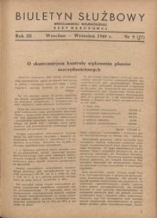 Biuletyn Służbowy Dolnośląskej Wojewódzkiej Rady Narodowej, R. 1, 1949, nr 9