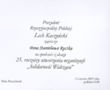 25. rocznica utworzenia organizacji Solidarność Walcząca – zaproszenie dla pana Stanisława Ryczka [Dokument życia społecznego]
