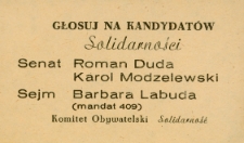 Ulotka zachęcająca do głosowania w wyborach na kandydatów Solidarności [Dokument życia społecznego]