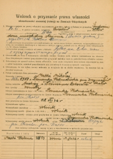 Wniosek o przyznanie prawa własności nieruchomości ziemskiej na Ziemiach Odzyskanych [Dokument elektroniczny]