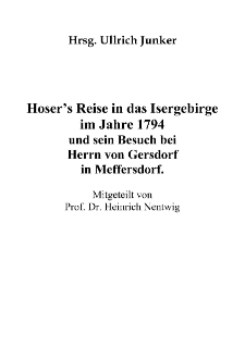 Hoser’s Reise in das Isergebirge im Jahre 1794 und sein Besuch bei Herrn von Gersdorf in Meffersdorf [Dokument elektroniczny]