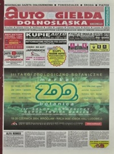 Auto Giełda Dolnośląska : regionalna gazeta ogłoszeniowa, 2004, nr 65 (1153) [7.06]