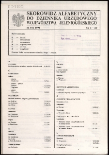 Skorowidz alfabetyczny do Dziennika Urzędowego Województwa Jeleniogórskiego za rok 1991, nr 1-32
