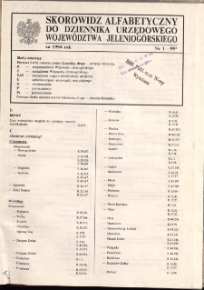 Skorowidz alfabetyczny do Dziennika Urzędowego Województwa Jeleniogórskiego za rok 1994, nr 1-55*