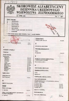 Skorowidz alfabetyczny do Dziennika Urzędowego Województwa Jeleniogórskiego za rok 1996, nr 1-66*