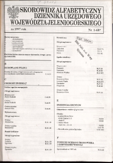 Skorowidz alfabetyczny do Dziennika Urzędowego Województwa Jeleniogórskiego za rok 1997, nr 1-68*