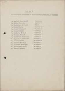 II Jaworskie Biesiady Literackie, 17-19 maja 1978 r. - lista pisarzy [Dokument życia społecznego]
