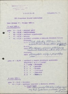 III Jaworskie Biesiady Literackie, 17-19 maja 1979 r. - zał. nr 1 program [Dokument życia społecznego]