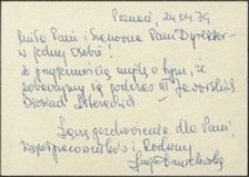 List Łucji Danielewskiej do Dyrektor Miejskiej Biblioteki Publicznej w Jaworze : III Jaworskie Biesiady Literackie, 24 kwietnia 1979 r. [Dokument życia społecznego]