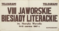 VIII Jaworskie Biesiady Literackie, 11-13 czerwca 1987 r. - afisz [Dokument życia społecznego]