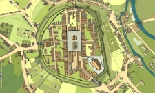 Cyfrowe rekonstrukcje zabudowy miasta Jeleniej Góry : plan miasta, kierunek zachód-wschód [Dokument elektroniczny]