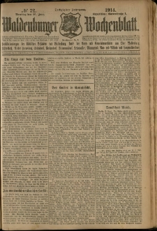 Waldenburger Wochenblatt, Jg. 60, 1914, nr 72