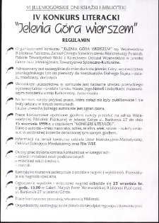 Jelenia Góra wierszem : IV konkurs literacki - regulamin konkursu [Dokument życia społecznego]