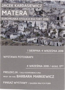 Jacek Kardasiewicz - Matera, Europejska Stolica Kultury 2019 - ulotka [Dokument życia społecznego]