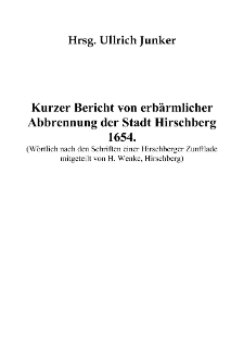 Kurzer Bericht von erbärmlicher Abbrennungder Stadt Hirschberg 1654 [Dokument elektroniczny]
