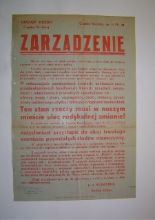 Zarządzenie w celu trwałego usunięcia pozostałych śladów niemczyzny [Dokument życia społecznego]