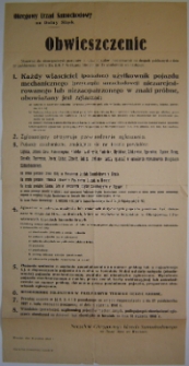 Obwieszczenie w sprawie stosowania się do obowiązujących przepis&oacute;w ruchu pojazd&oacute;w mechanicznych na drogach publicznych z dnia 27 października 1937 r. [Dokument życia społecznego]