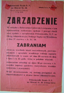 Zarządzenie w związku z Referendum Ludowym [Dokument życia społecznego]